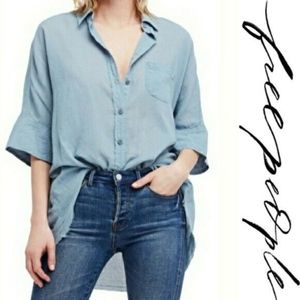 Free People Oversized Blue Button Down Sz Medium